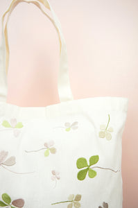 Clover Leaves on Natural Canvas Shopping Tote