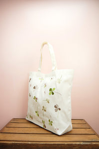 Clover Leaves on Natural Canvas Shopping Tote