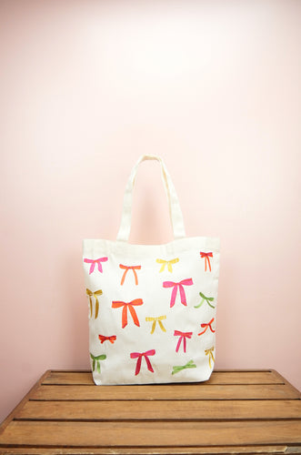Ribbons on Natural Canvas Shoulder Tote