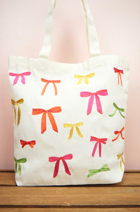 Ribbons on Natural Canvas Shoulder Tote