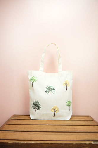 Dotted Trees on Natural Canvas Shoulder Tote