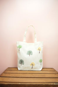 Dotted Trees on Natural Canvas Shoulder Tote