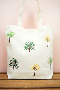 Dotted Trees on Natural Canvas Shoulder Tote