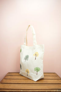 Dotted Trees on Natural Canvas Shoulder Tote