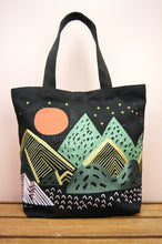 Mountains at Dusk on Black Heavy Canvas Shoulder Tote