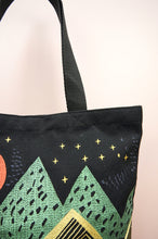 Mountains at Dusk on Black Heavy Canvas Shoulder Tote