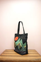 Mountains at Dusk on Black Heavy Canvas Shoulder Tote