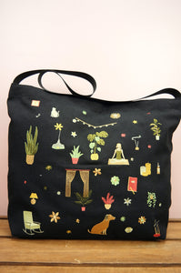 Yoga on Black Canvas Medium Sling Bag
