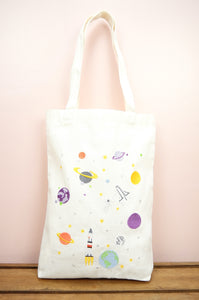 Planets on Natural Canvas Medium Tote