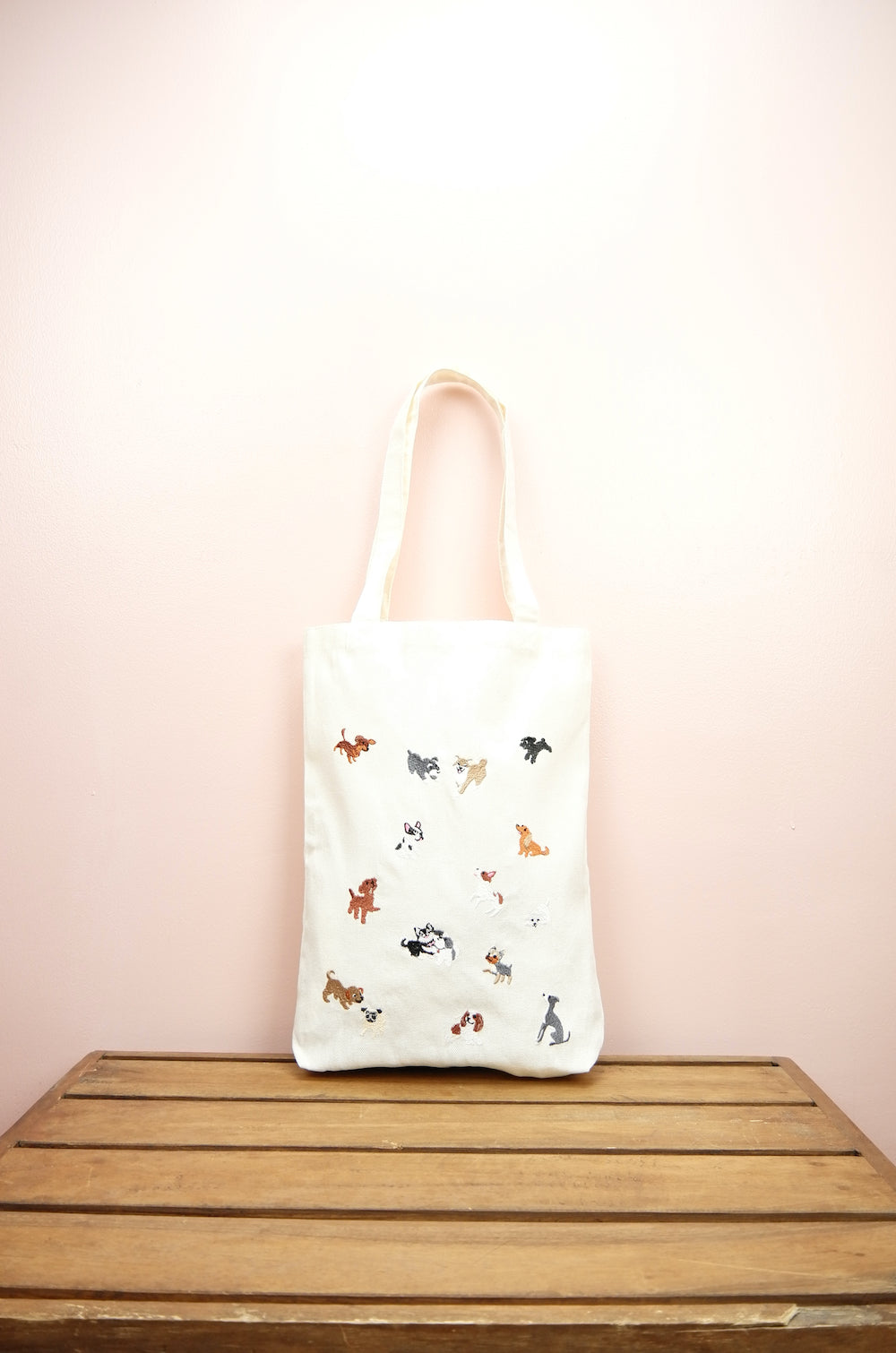 Puppies on Natural Canvas Medium Tote