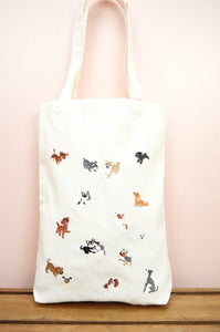 Puppies on Natural Canvas Medium Tote