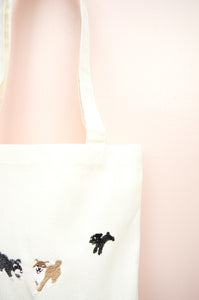 Puppies on Natural Canvas Medium Tote