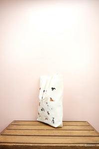 Puppies on Natural Canvas Medium Tote