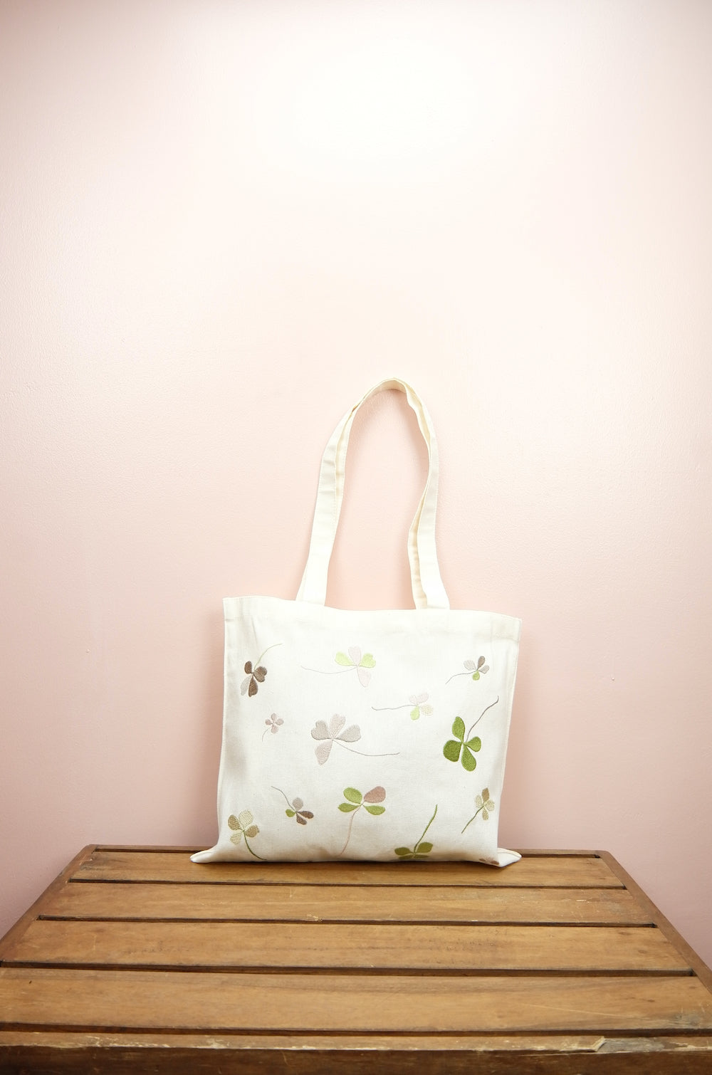 Clover Leaves on Natural Canvas Small Tote