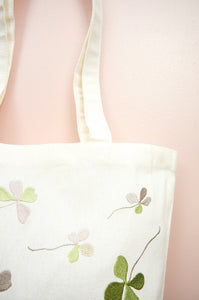 Clover Leaves on Natural Canvas Small Tote