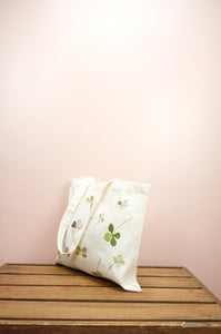 Clover Leaves on Natural Canvas Small Tote