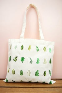 Leaves on Natural Canvas Small Tote