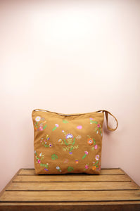 Flowers on Dark Khaki Canvas Medium Sling Bag