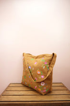 Flowers on Dark Khaki Canvas Medium Sling Bag
