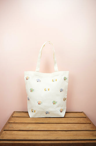 Bubble Fish on Natural Canvas Shoulder Tote