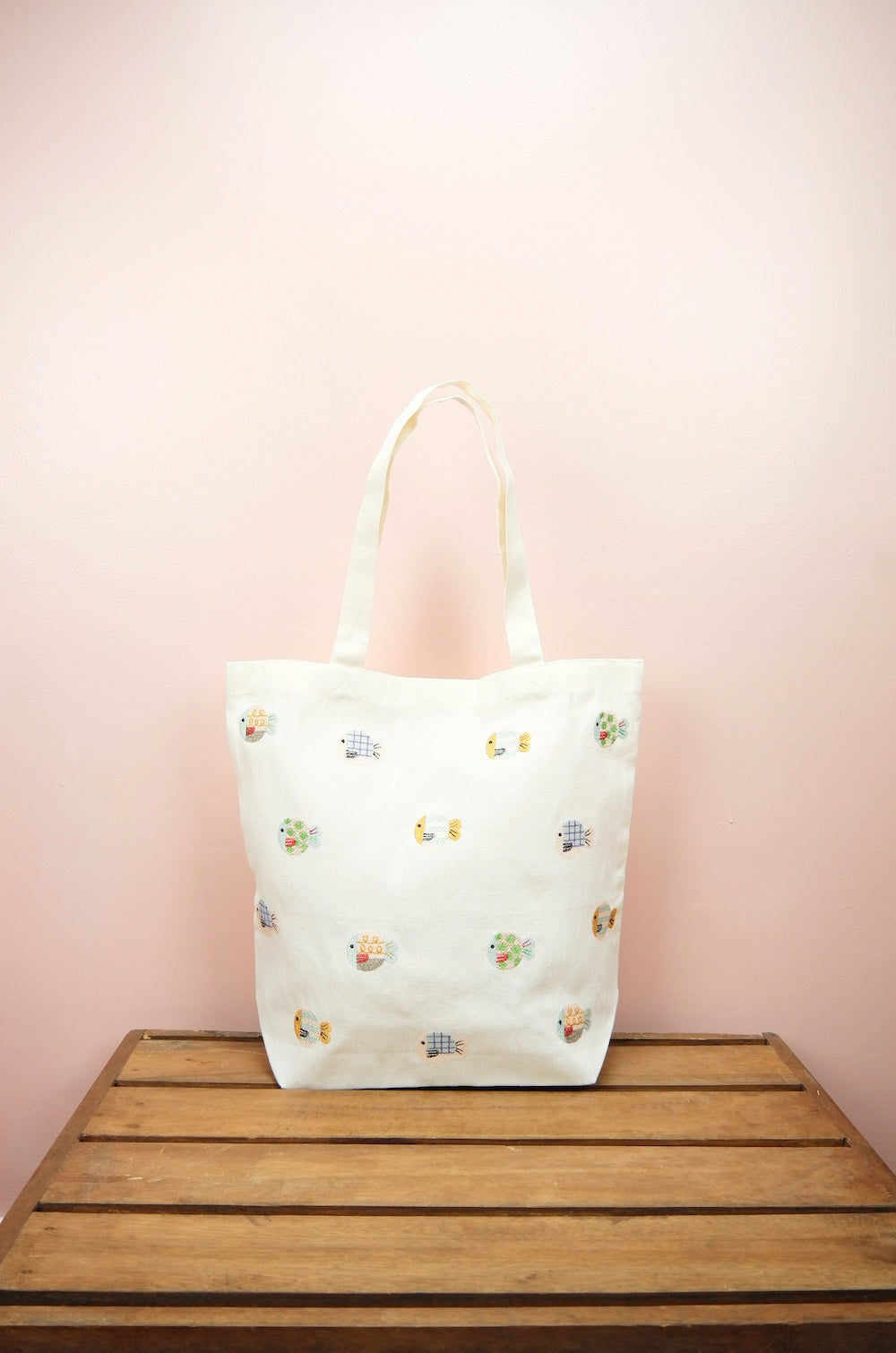 Bubble Fish on Natural Canvas Shoulder Tote