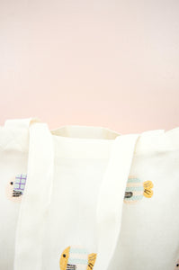 Bubble Fish on Natural Canvas Shoulder Tote