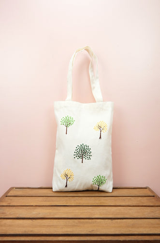 Dotted Trees on Natural Canvas Medium Tote