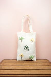 Dotted Trees on Natural Canvas Medium Tote