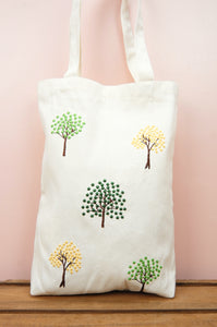 Dotted Trees on Natural Canvas Medium Tote