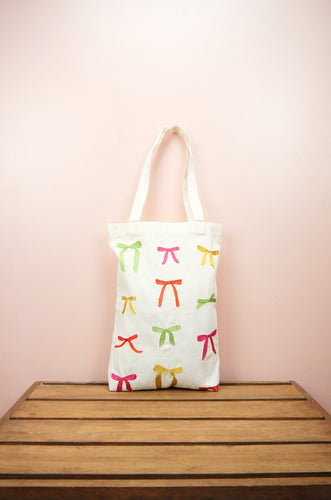 Ribbons on Natural Canvas Medium Tote