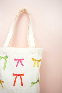 Ribbons on Natural Canvas Medium Tote