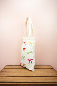 Ribbons on Natural Canvas Medium Tote