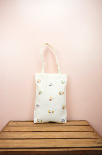 Bubble Fish on Natural Canvas Medium Tote