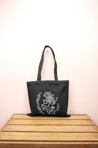 Savannah on Small Black Canvas Tote