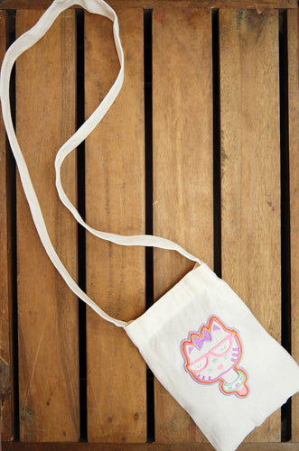 Mrs Kitty on Natural Canvas Mini Sling Bag
