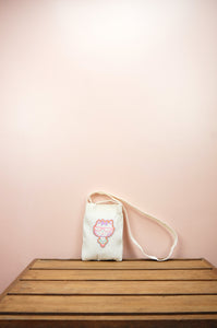Mrs Kitty on Natural Canvas Mini Sling Bag