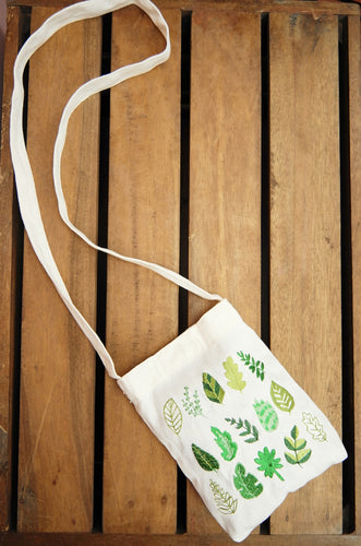 Leaves on Natural Canvas Mini Sling Bag