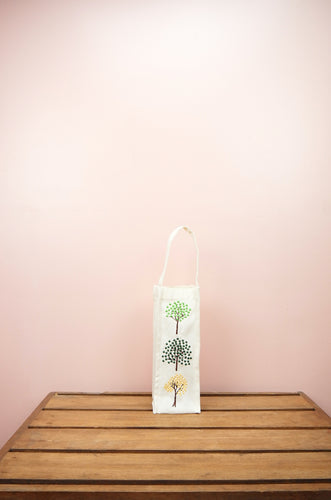 Dotted Trees on Natural Canvas Water Bottle Bag