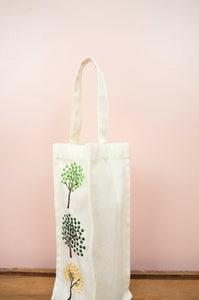 Dotted Trees on Natural Canvas Water Bottle Bag