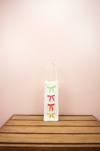 Ribbons on Natural Canvas Water Bottle Bag