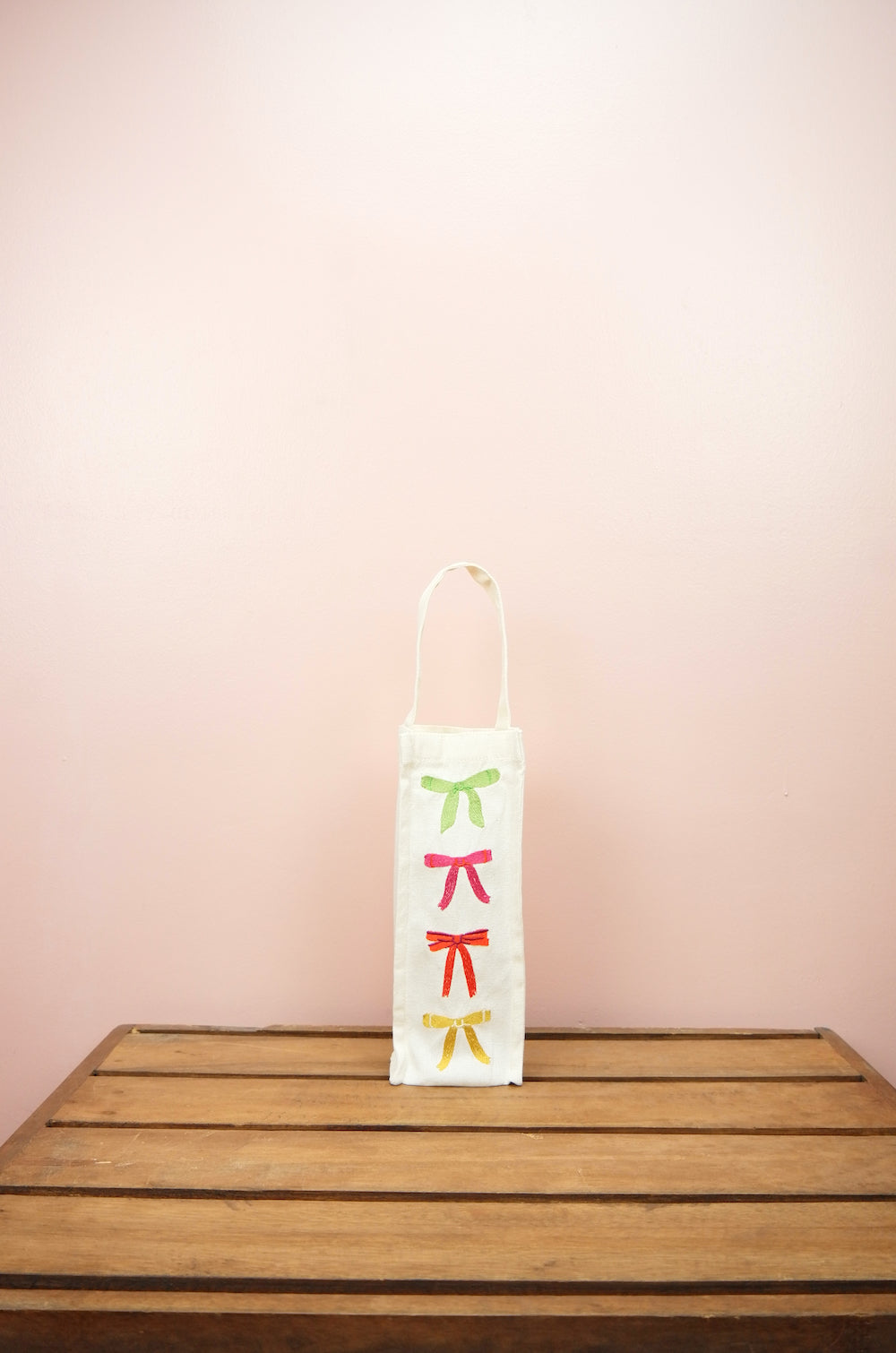 Ribbons on Natural Canvas Water Bottle Bag