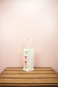 Ribbons on Natural Canvas Water Bottle Bag