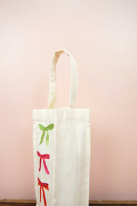 Ribbons on Natural Canvas Water Bottle Bag