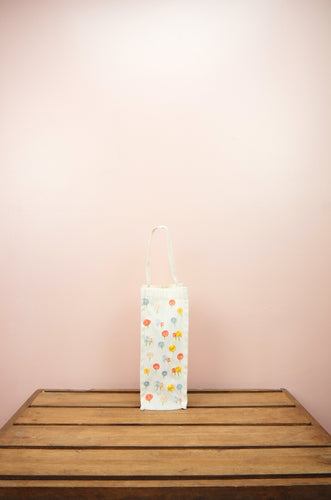 Cotton Candy Flowers on Natural Canvas Water Bottle Bag