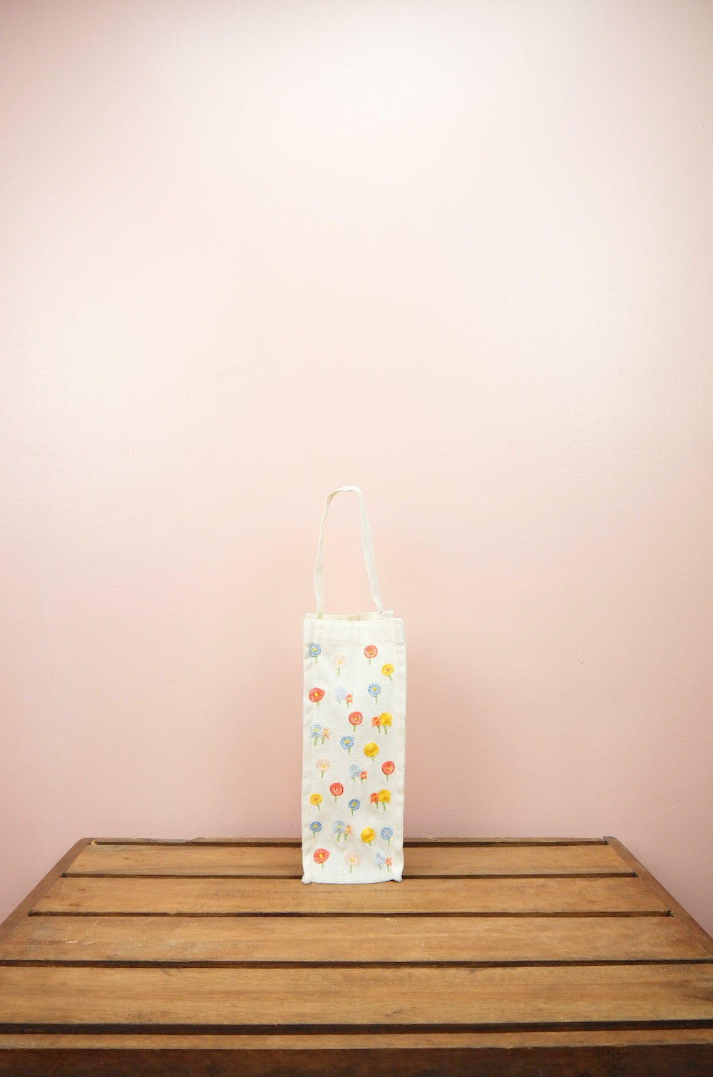 Cotton Candy Flowers on Natural Canvas Water Bottle Bag