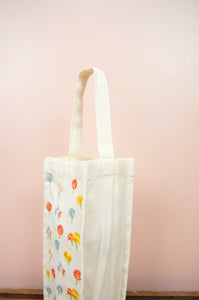 Cotton Candy Flowers on Natural Canvas Water Bottle Bag