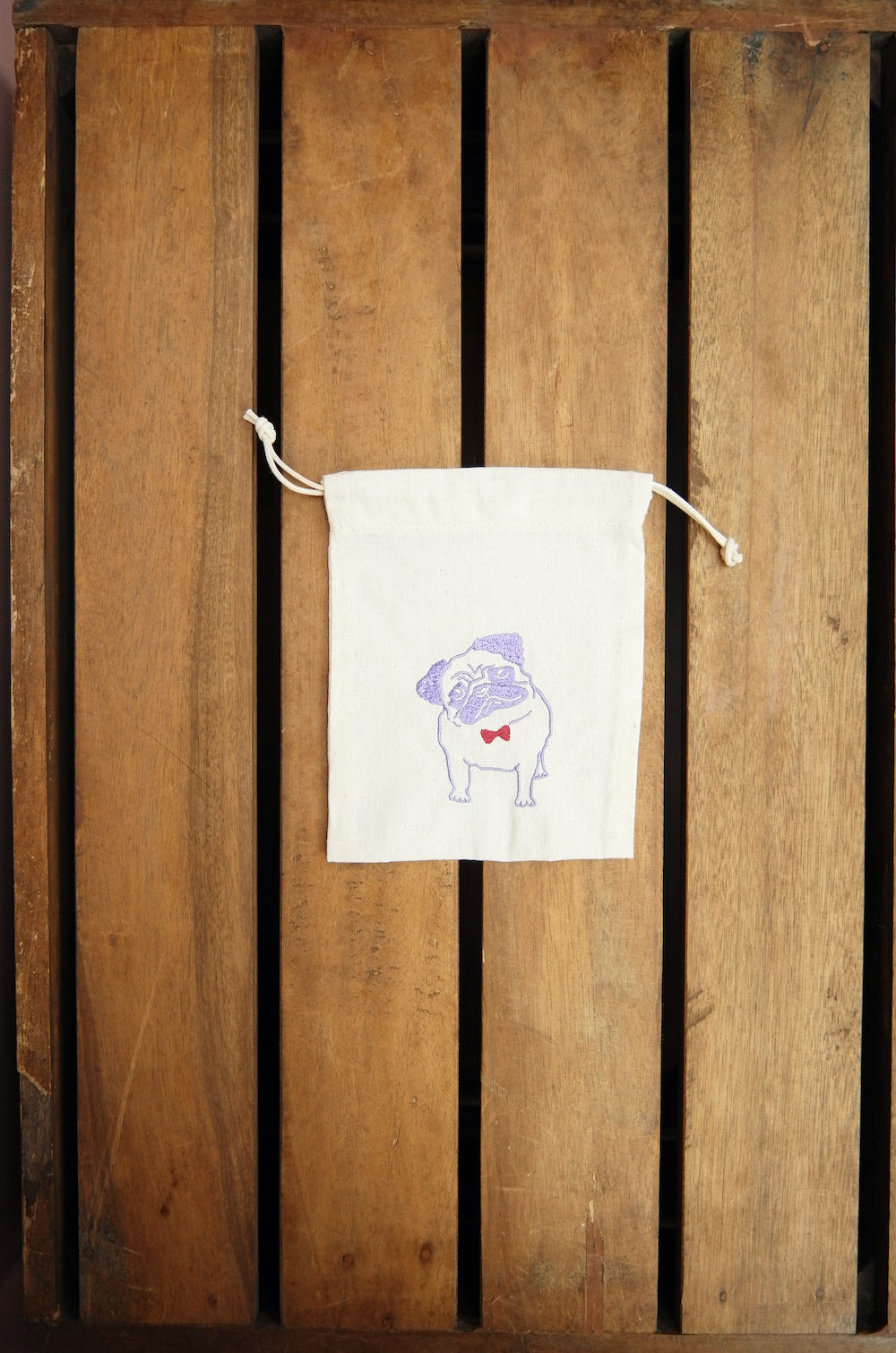 Dapper Pug (Available in 4 Colors) on Light Canvas Mini Drawstring Pouch