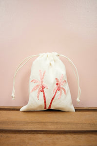 Palm Trees on Light Canvas Mini Drawstring Pouch