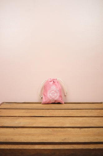 Dreamcatcher on Red Cotton Chambray Mini Drawstring Pouch