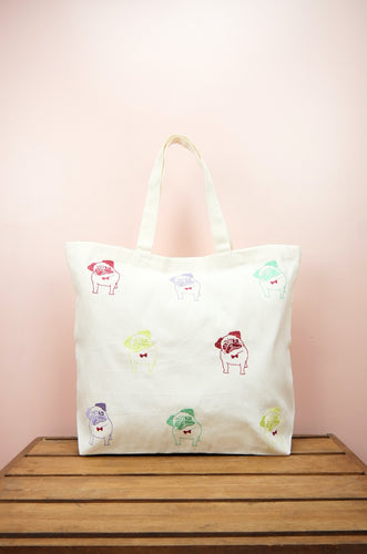 Pop Art Dapper Pug on Natural Canvas Shopping Tote
